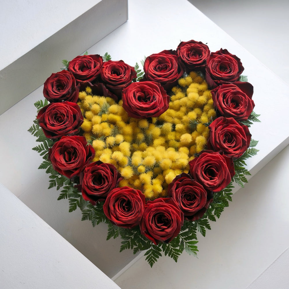 HEART OF GOLD - Heart of Red Roses and Mimosa