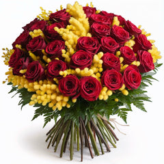 THE MOST IMPORTANT WOMAN - Red Roses with Mimosa (3 to 50 Roses)