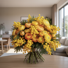 SUN RAYS – Mimosa and Mixed Yellow and Orange Flower Bouquet