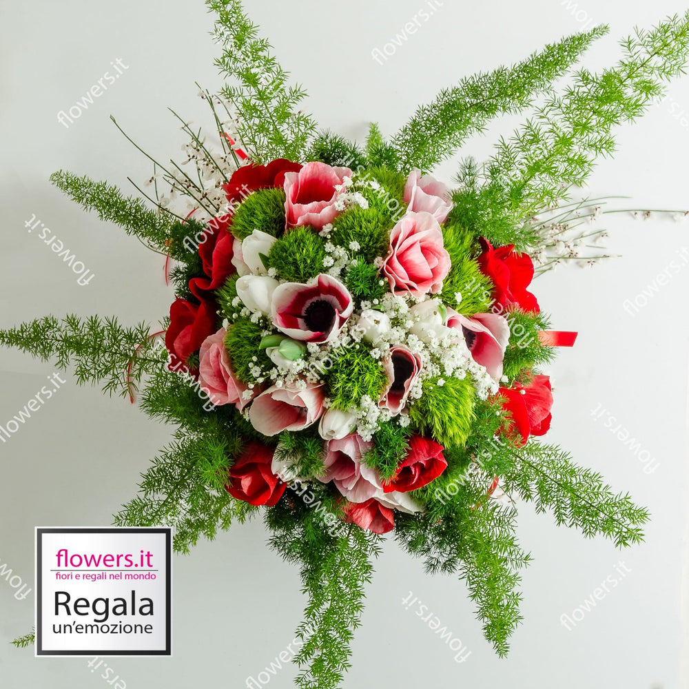 ENERGIA - anemoni o fiori di stagione, green trek, gypsofila - Anemoni o fiori di stagione con verde decorativo. | Flowers Delivery Consegna Fiori a Domicilio