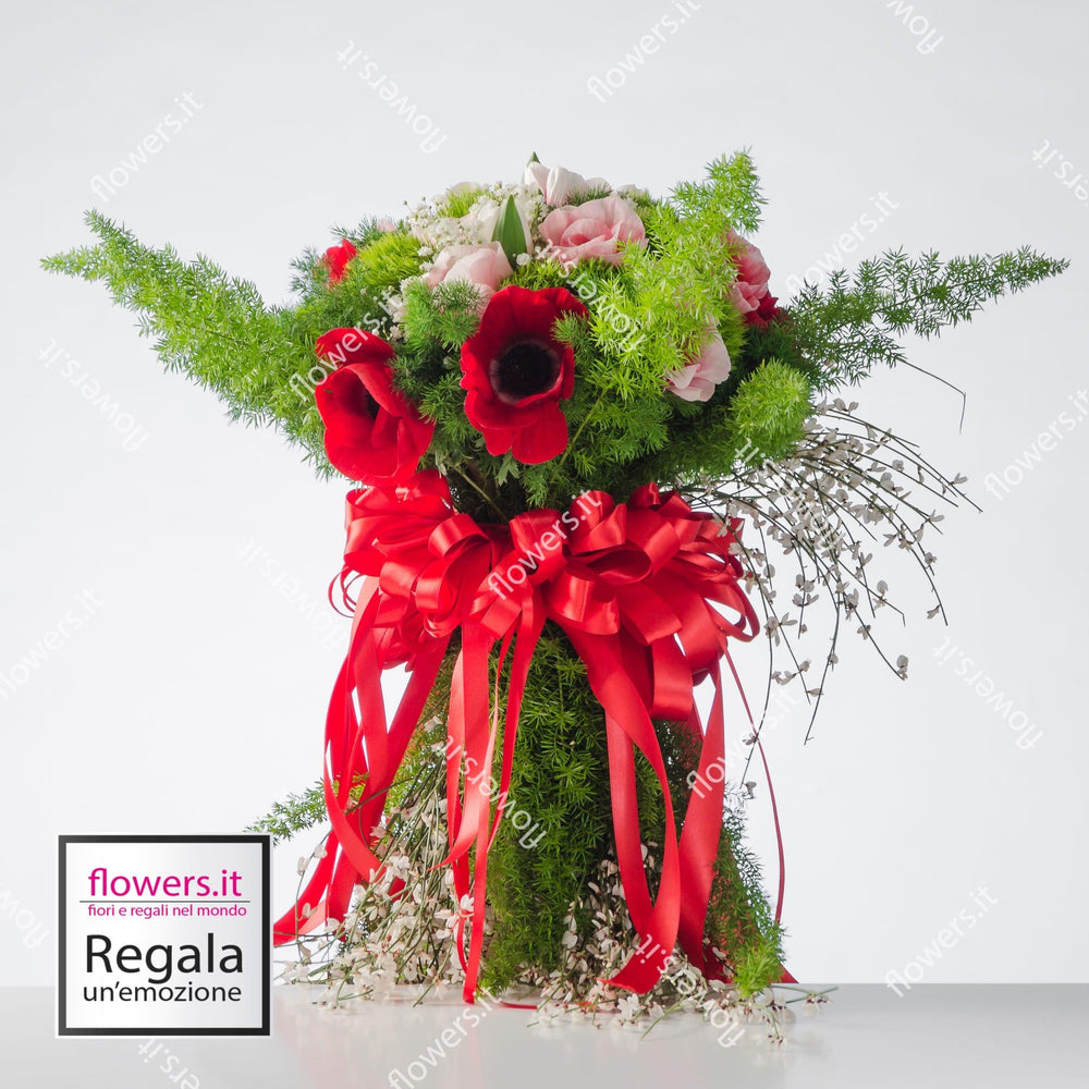 ENERGIA - anemoni o fiori di stagione, green trek, gypsofila - Anemoni o fiori di stagione con verde decorativo. | Flowers Delivery Consegna Fiori a Domicilio