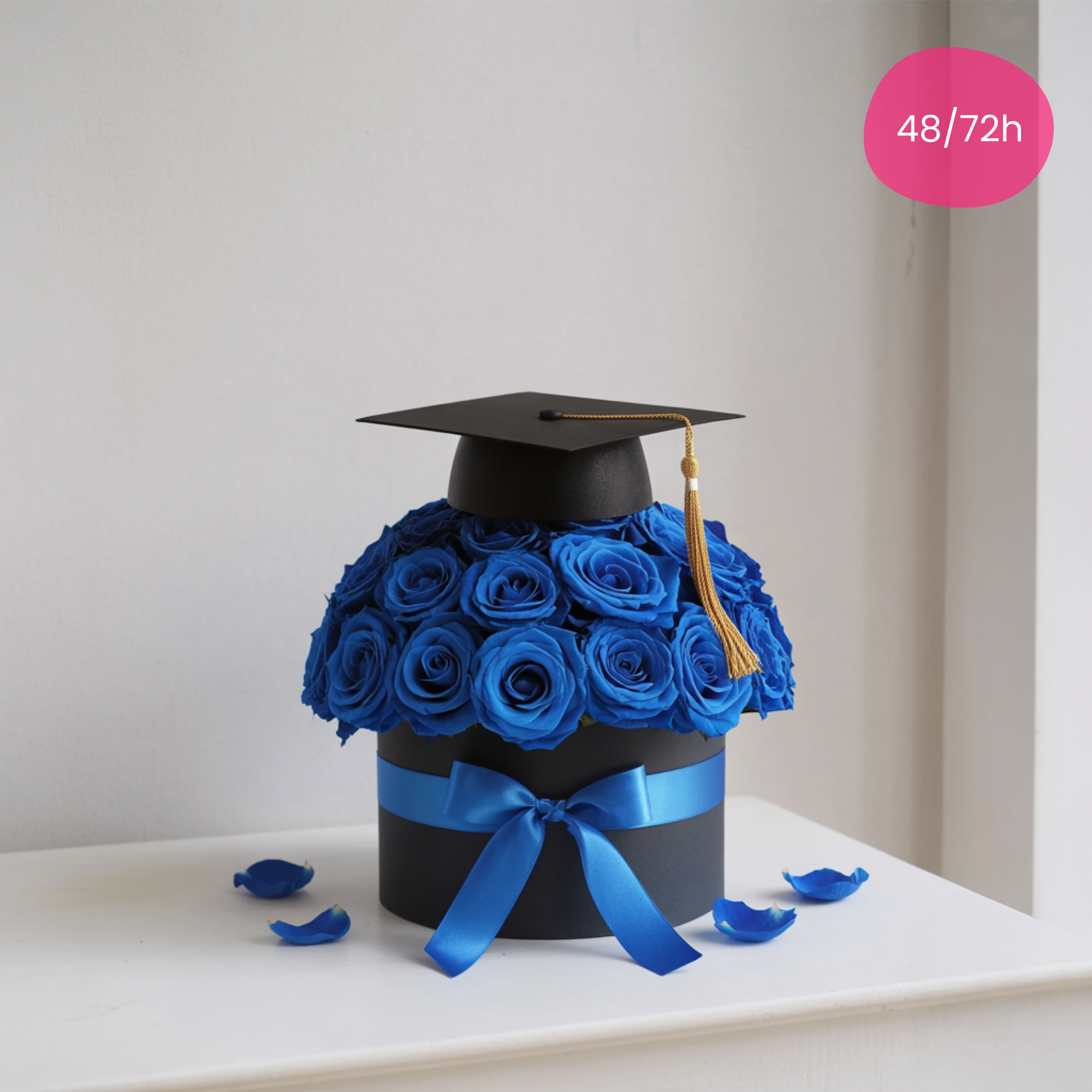 TRIONFO DI COLORI – Maxi Cappelliera di Rose (Blu, Rosse, Gialle e Miste con Tocco di Laurea)