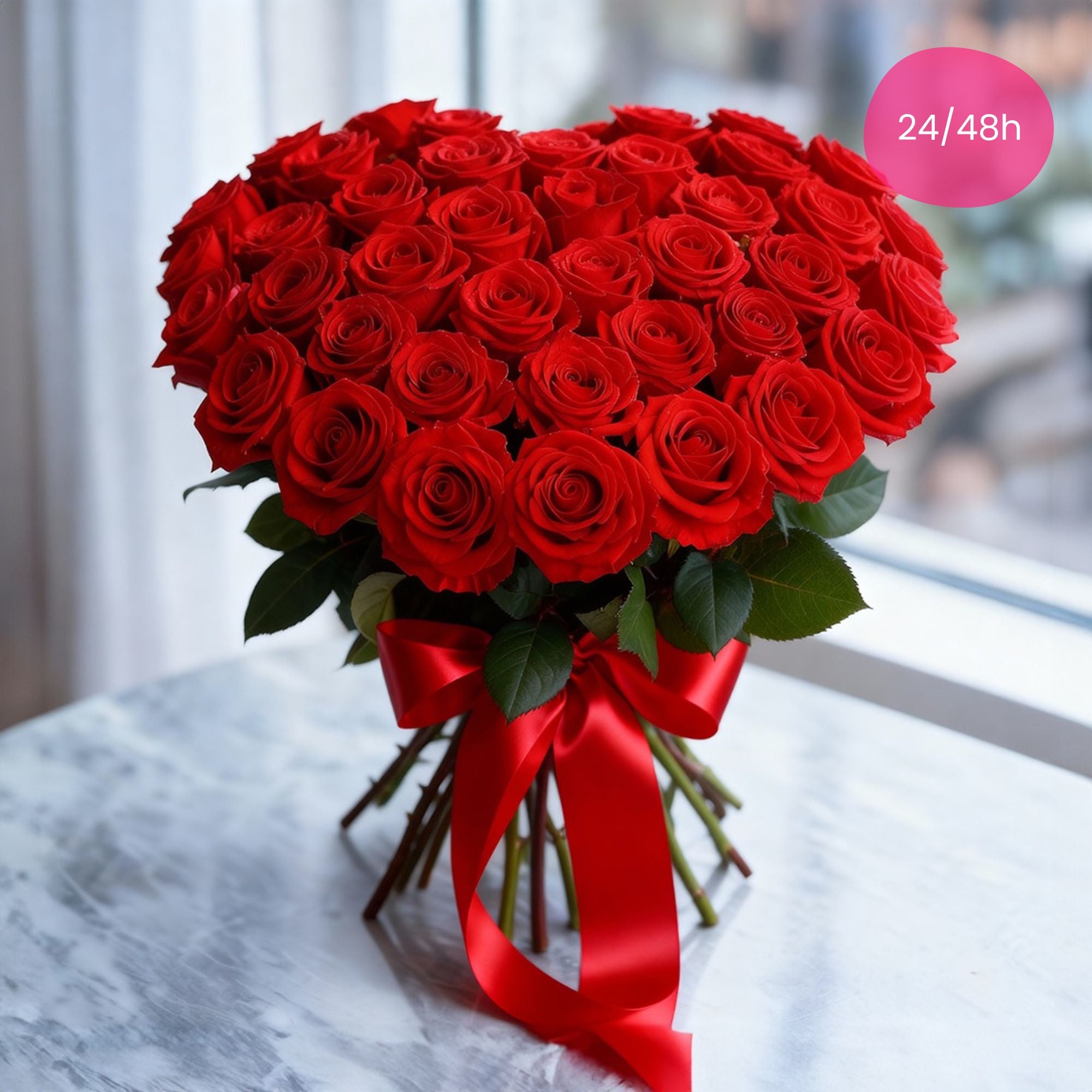 CUOR DI ROSA – Maxi Fascio di Rose a Forma di Cuore (Colore a Scelta)