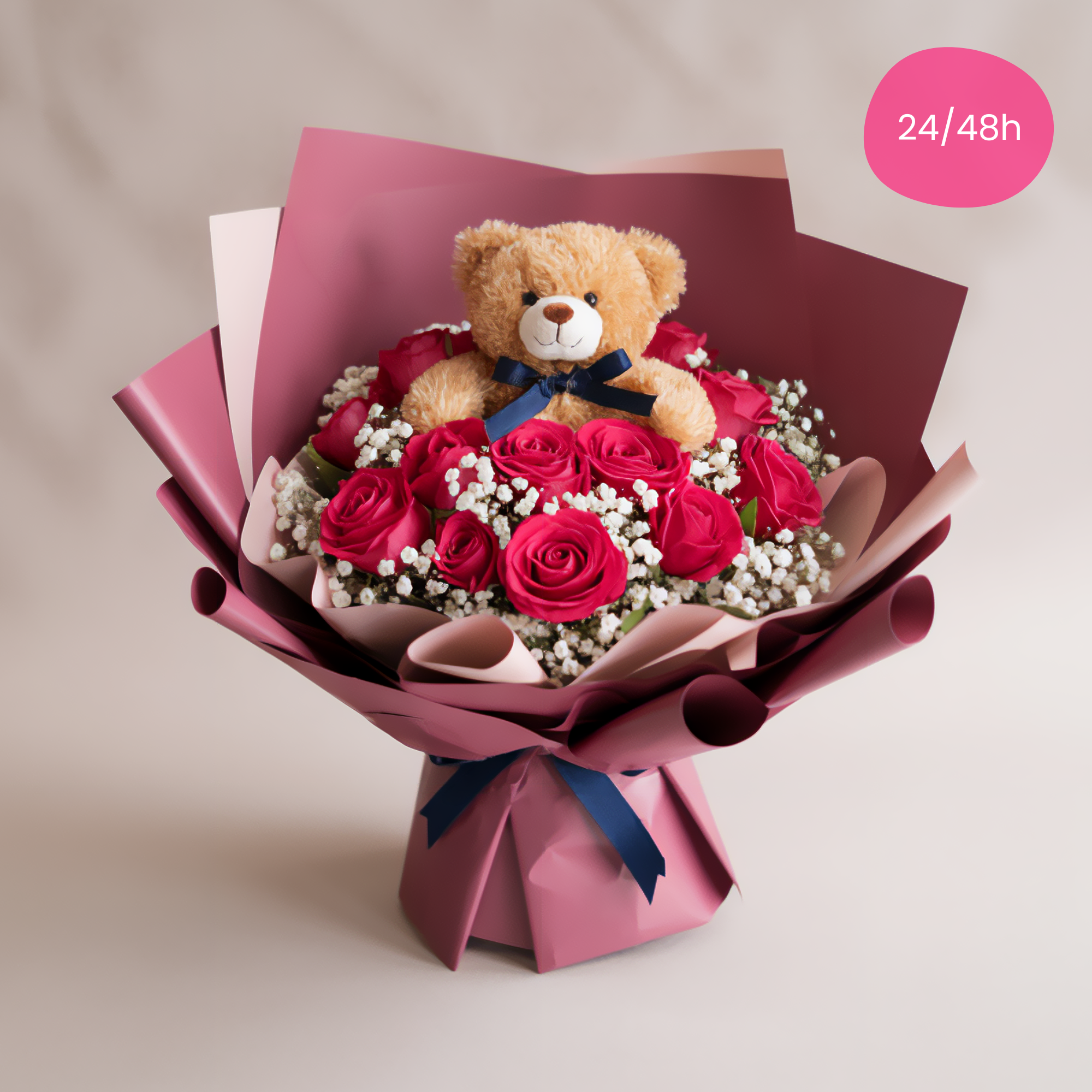 TENEREZZA IN ROSSO – Bouquet di Rose Rosse con Peluche