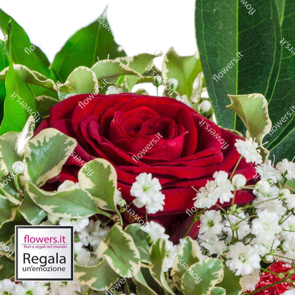 AMORE UNICO - Rosa rossa - Bouquet con 3 rose rosse e verde decorativo. | Flowers Delivery Consegna Fiori a Domicilio