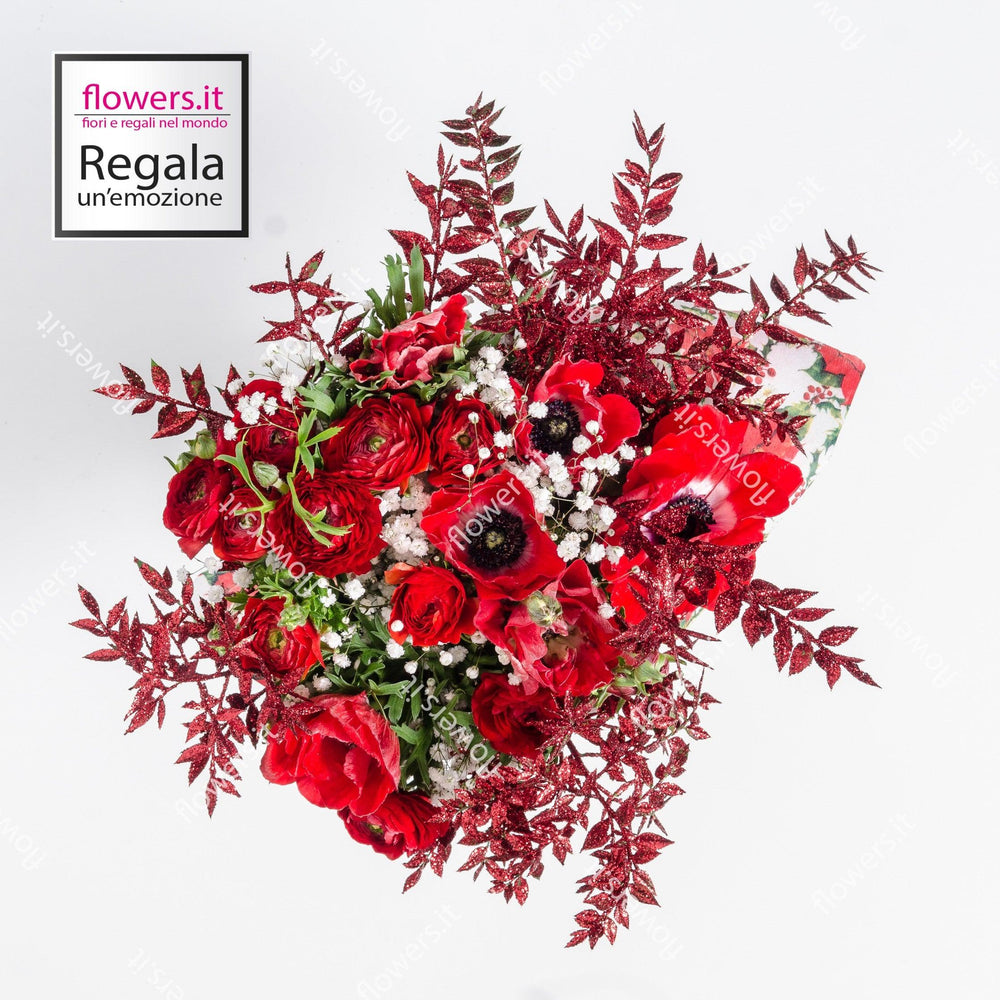 AUGURI PORTASOLDI - Bouquet di Natale - Bouquet natalizio con fiori rossi di stagione. | Flowers Delivery Consegna Fiori a Domicilio