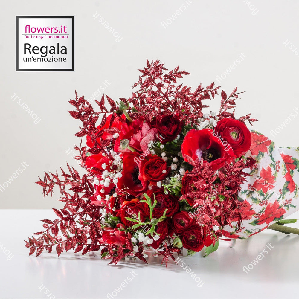 AUGURI PORTASOLDI - Bouquet di Natale - Bouquet natalizio con fiori rossi di stagione. | Flowers Delivery Consegna Fiori a Domicilio