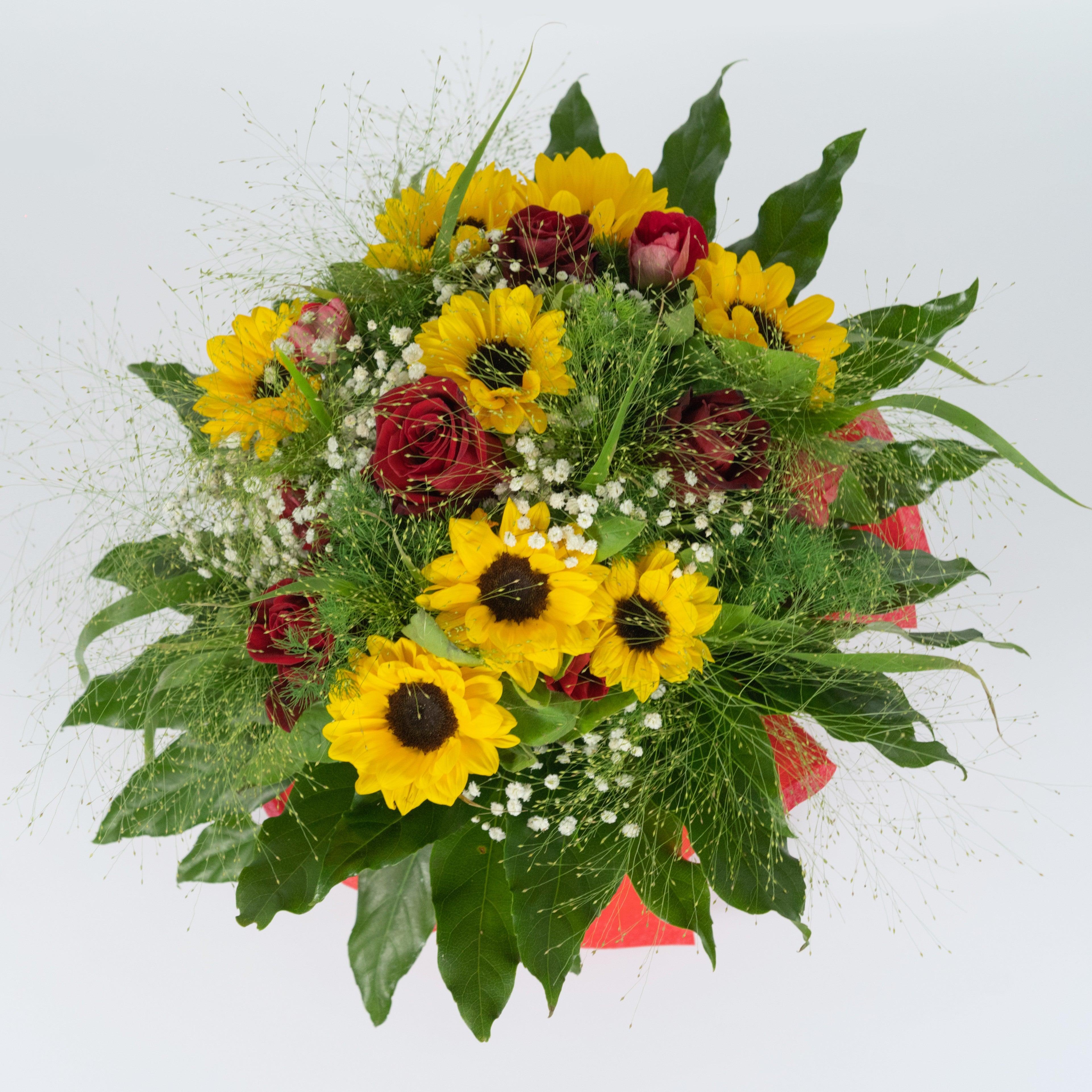 Bouquet Rose Rosse e Girasoli