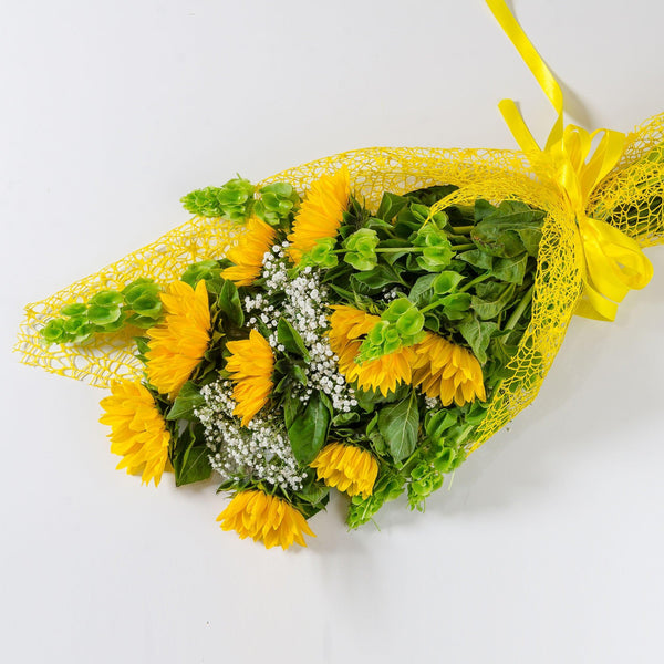 POSITIVITA' - Fascio di girasoli - Fascio di girasoli e fresie bianche. | Flowers Delivery Consegna Fiori a Domicilio