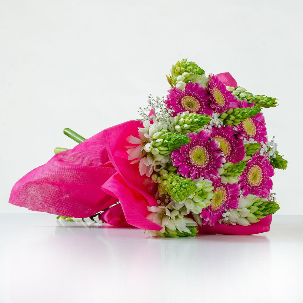 Gerbere con verde decorativo. | Consegna Fiori a Domicilio per Compleanni, Compleanno, Festa della Donna, Festa della Mamma, Laurea, Nascita, Nascite, Pasqua, Primavera, TUTTE LE STAGIONI