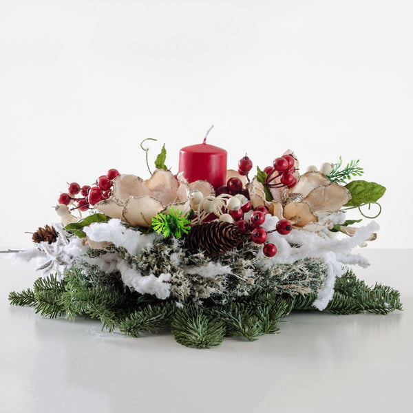 Composizione 30 cm con bacche, pigne, e rami di abete. | Consegna Fiori a Domicilio per Natale