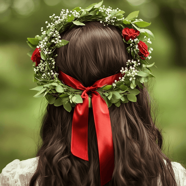 Corona con rose rosse, gypsophila e nastro di raso | Consegna Fiori a Domicilio per Laurea