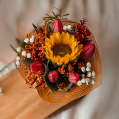 RADIANT AURORA - Sunflowers, Yellow and Orange Mixed Flowers, Greenery and Gypsophila