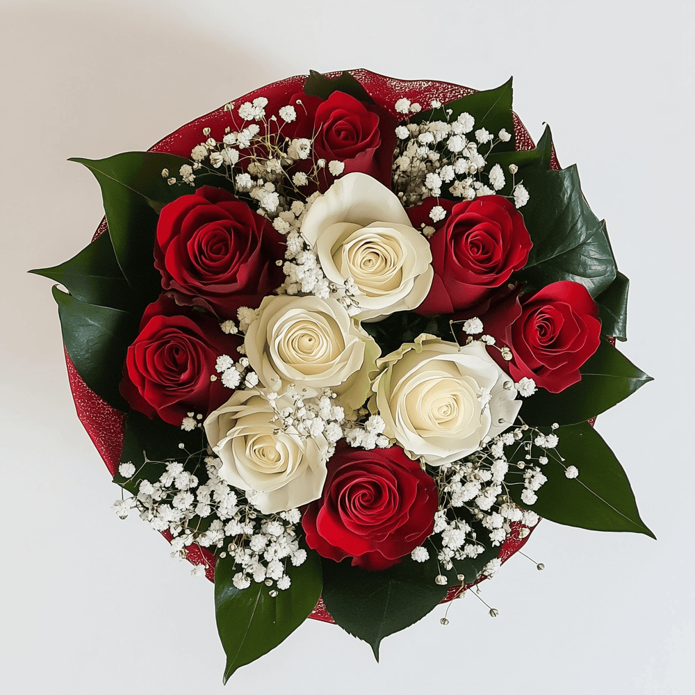 Bouquet piccolo di Rose Bianche e Rosse con Gypsophila | Consegna Fiori a Domicilio per ANNIVERSARI, Compleanno, Festa del Papà, Festa della Donna, Festa della Mamma, Laurea, Natale, RINGRAZIAMENTI, SAN VALENTINO