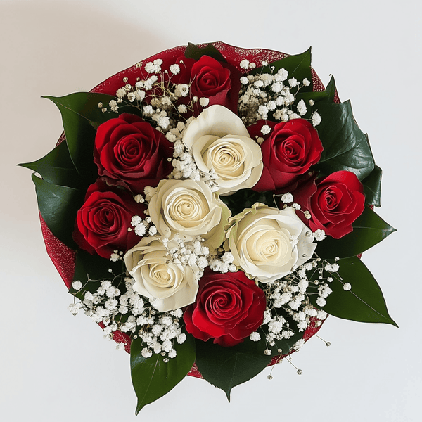 Bouquet piccolo di Rose Bianche e Rosse con Gypsophila | Consegna Fiori a Domicilio per ANNIVERSARI, Compleanno, Festa del Papà, Festa della Donna, Festa della Mamma, Laurea, Natale, RINGRAZIAMENTI, SAN VALENTINO