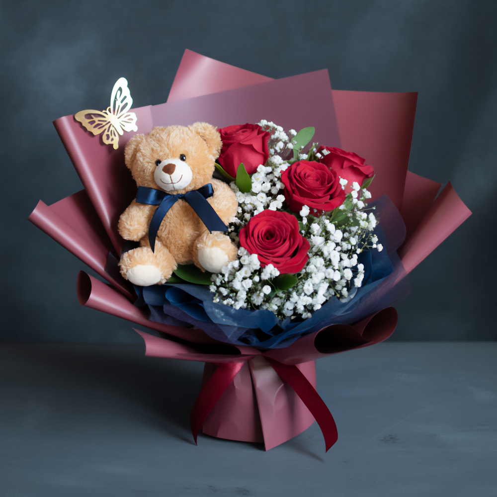 Bouquet piccolo di Rose Rosse con peluche incluso | Consegna Fiori a Domicilio per Festa della Donna, SAN VALENTINO