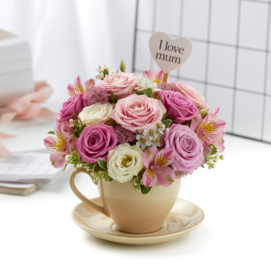 COCCOLA FIORITA – Tazza con Fiori Misti in Toni Rosati