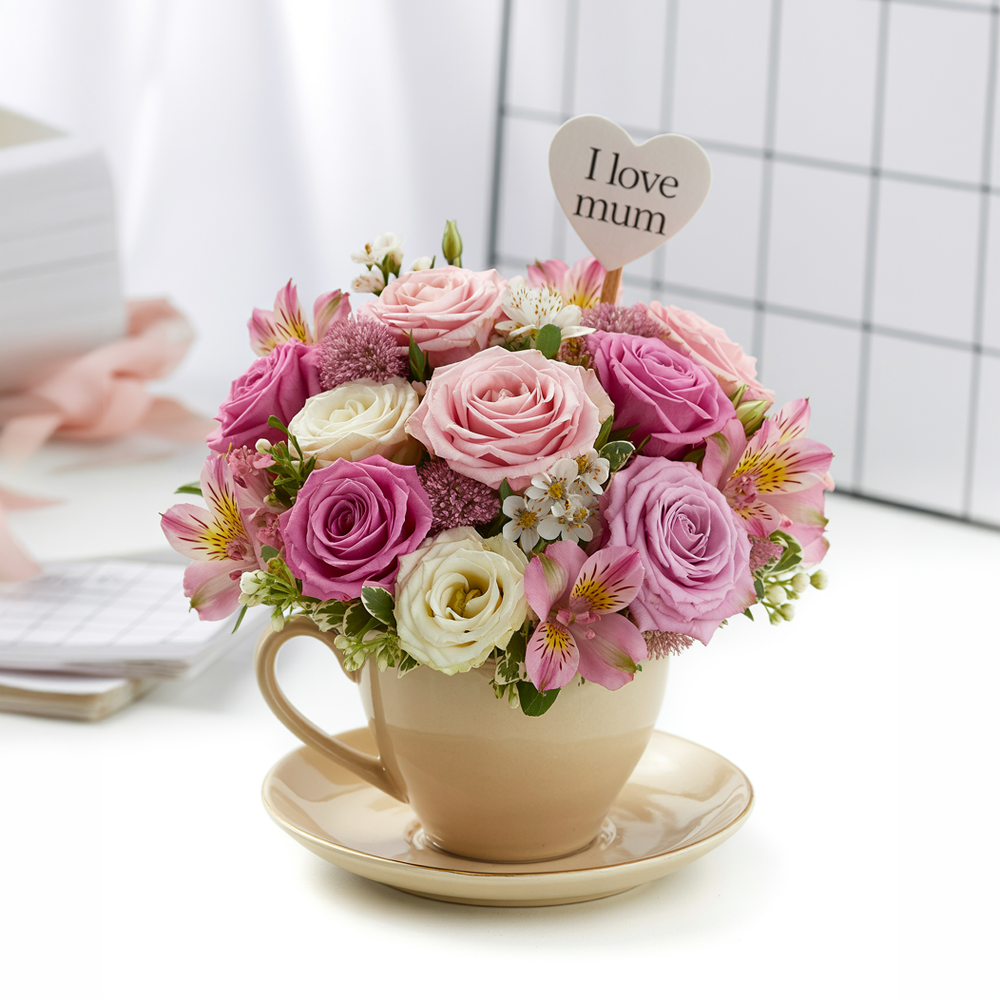 TAZZA CON FIORI MISTI PICCOLO | Consegna Fiori a Domicilio per FESTA DELLA MAMMA