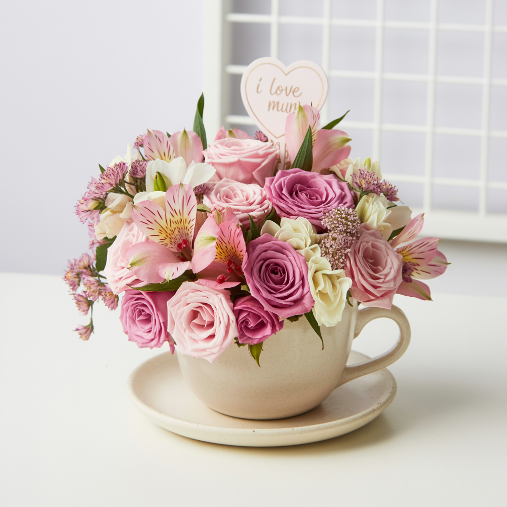 COCCOLA FIORITA – Tazza con Fiori Misti in Toni Rosati