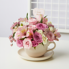 FLORAL CUDDLE - Cup with Mixed Flowers in Pink Tones