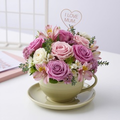 FLORAL CUDDLE - Cup with Mixed Flowers in Pink Tones