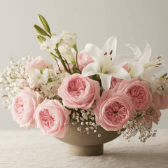 ETHEREAL DELICACY - Lily Bowl with Pink and White Roses