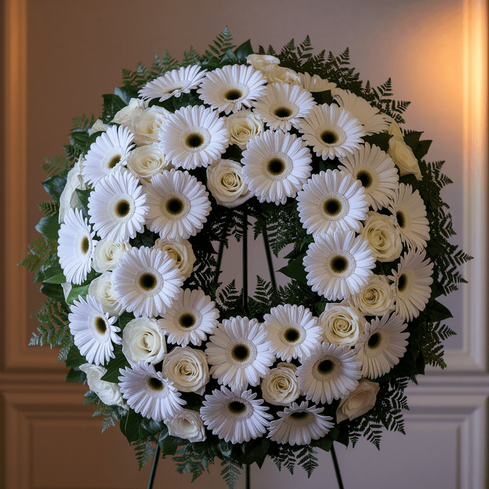 Corona Gerbere Bianche e Fiori Mix | Consegna Fiori a Domicilio per CONDOGLIANZE