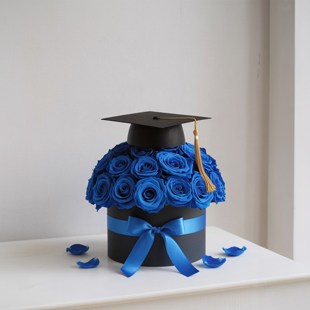 TRIONFO DI COLORI – Maxi Cappelliera di Rose (Blu, Rosse, Gialle e Miste con Tocco di Laurea)