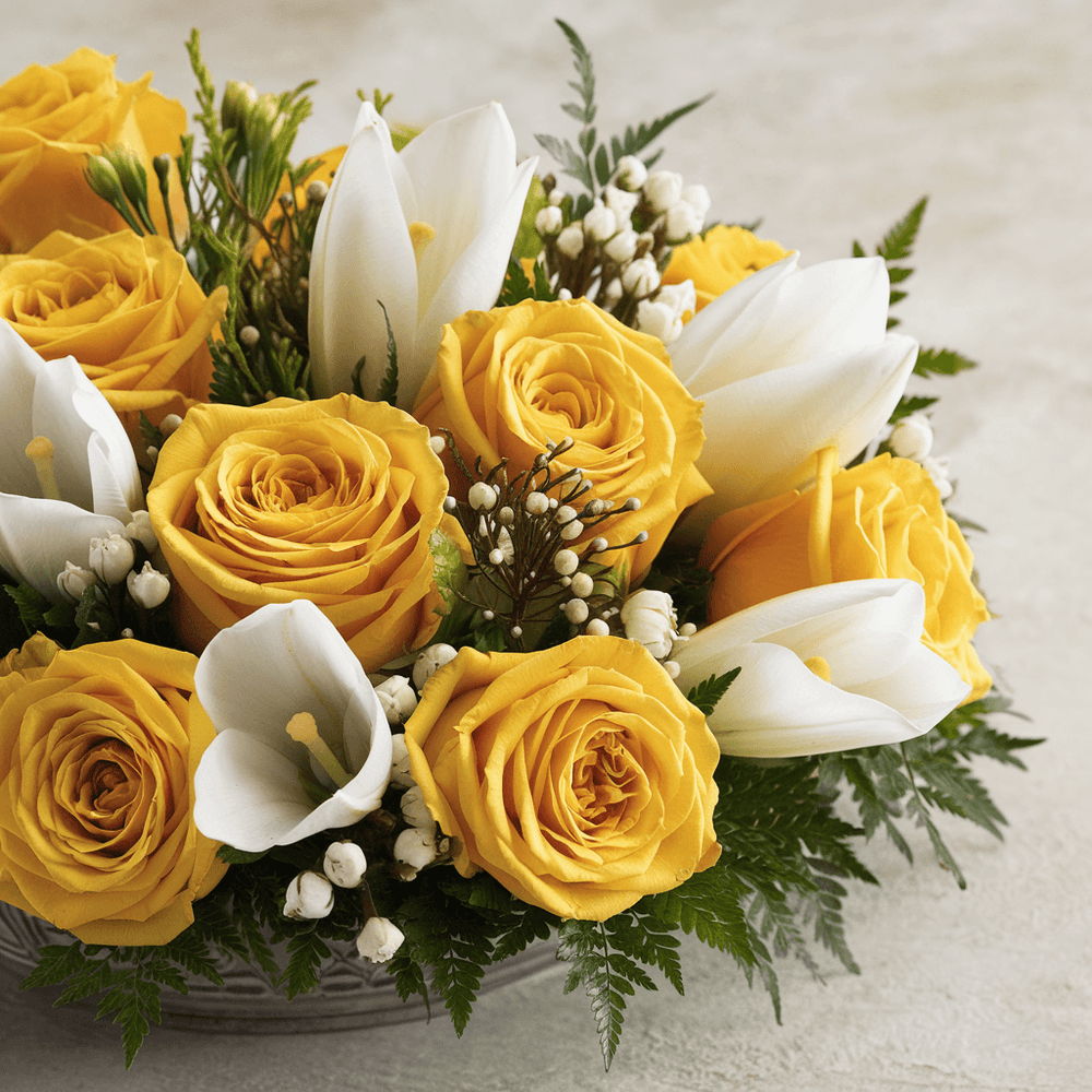 Ciotola piccola con Rose Gialle e Fiori Bianchi | Consegna Fiori a Domicilio per CONDOGLIANZE