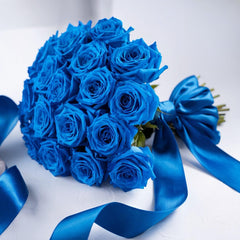 BLUE ELEGANCE - Bunch of Blue Roses with Decorative Greenery