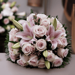 ETERNAL EMBRACE - Pink Roses and Lilies (Delicate Pink Tones)