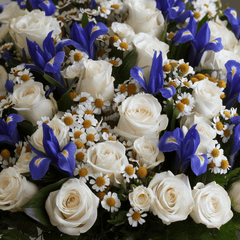 BLUE PURITY – Bouquet of White Roses and Irises