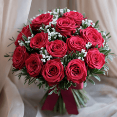 ETERNAL PASSION - Red Roses, Gypsophila and Decorative Greenery