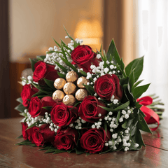 DOLCE PASSIONE – Bouquet di Rose Rosse con Cioccolatini