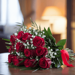 ETERNAL PASSION - Red Roses, Gypsophila and Decorative Greenery