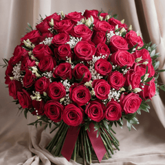 ETERNAL PASSION - Red Roses, Gypsophila and Decorative Greenery