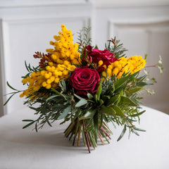 THE MOST IMPORTANT WOMAN - Red Roses with Mimosa (3 to 50 Roses)