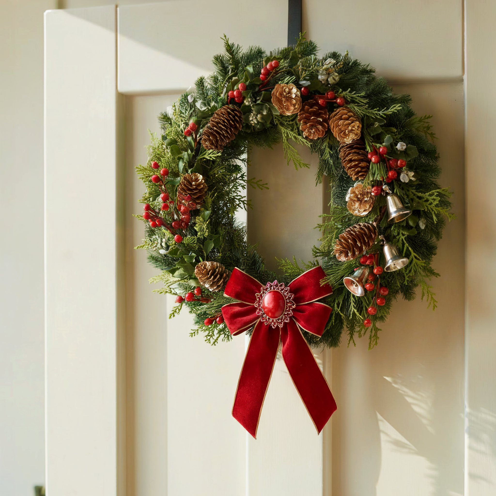 MAGIA NATALIZIA – Ghirlanda Festiva con Stelle di Natale e Bacche