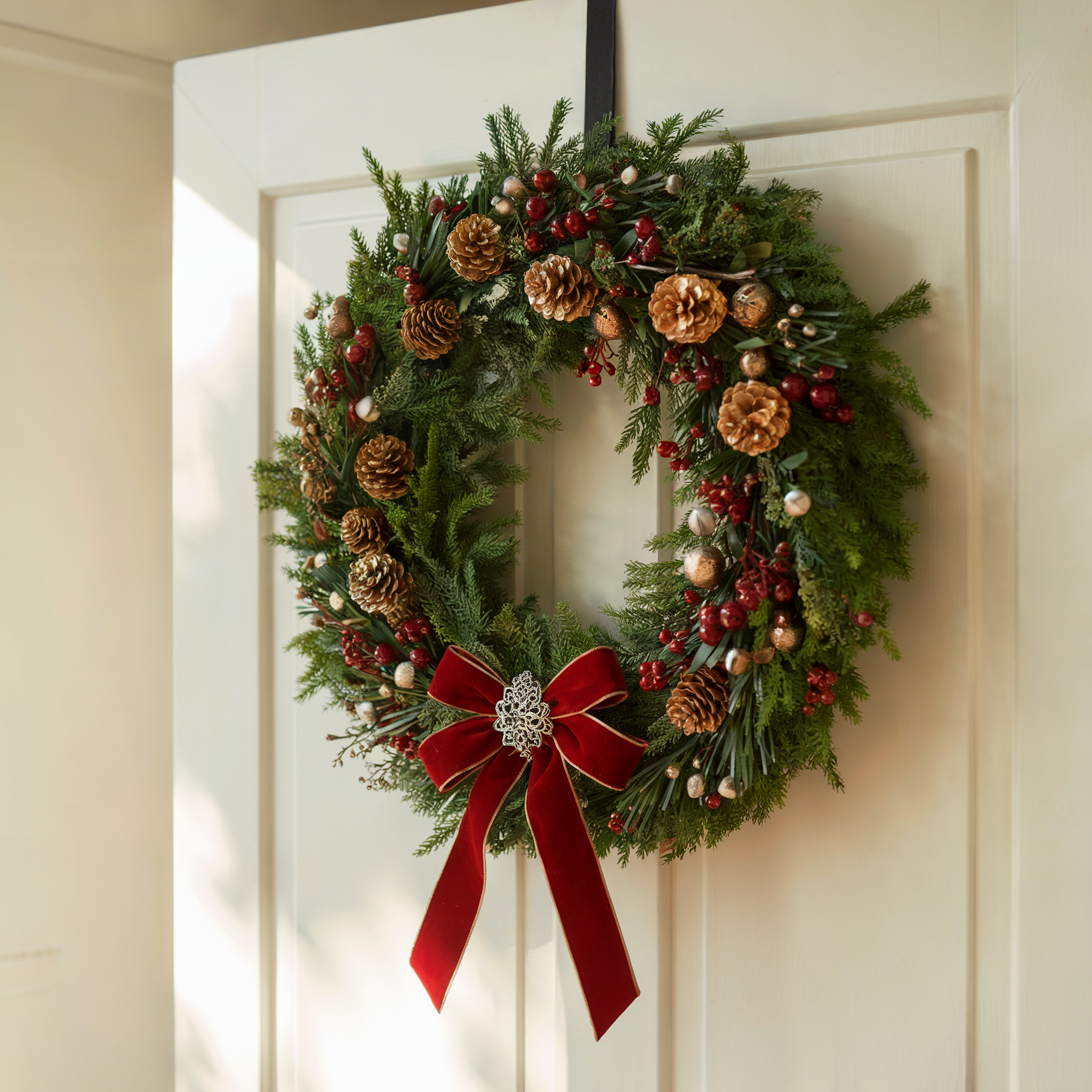 MAGIA NATALIZIA – Ghirlanda Festiva con Stelle di Natale e Bacche