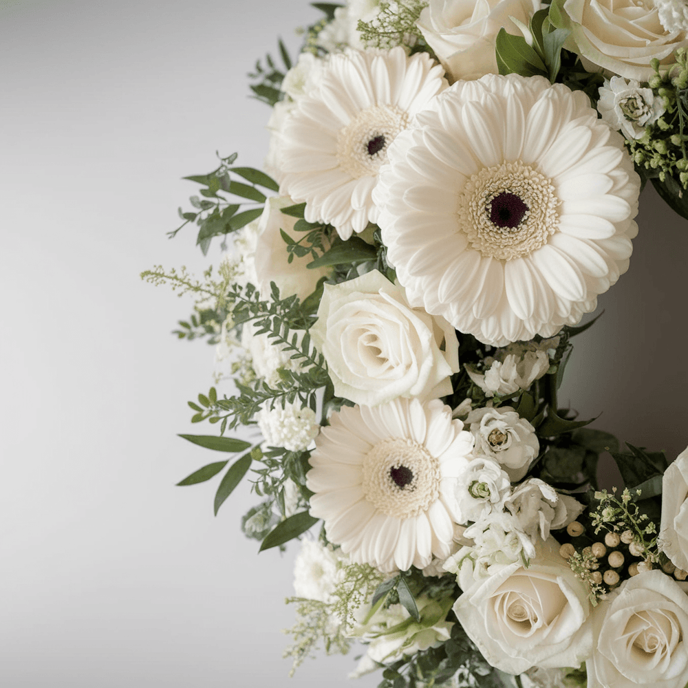 Corona Gerbere Bianche e Fiori Mix | Consegna Fiori a Domicilio per CONDOGLIANZE