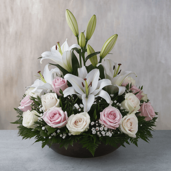 Ciotola grande con Lilium e Rose | Consegna Fiori a Domicilio per CONDOGLIANZE