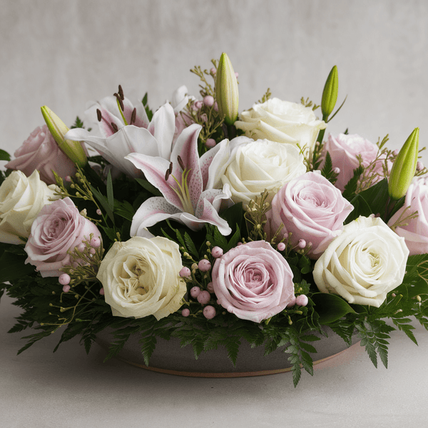 Ciotola grande con Lilium e Rose | Consegna Fiori a Domicilio per CONDOGLIANZE
