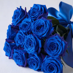 BLUE ELEGANCE - Bunch of Blue Roses with Decorative Greenery