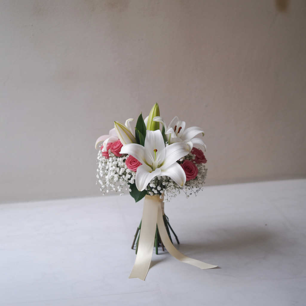 ARMONIA SCARLATTA – Bouquet di Roselline Rosse e Gigli