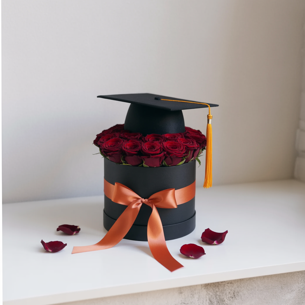 TRIONFO DI COLORI – Maxi Cappelliera di Rose (Blu, Rosse, Gialle e Miste con Tocco di Laurea)