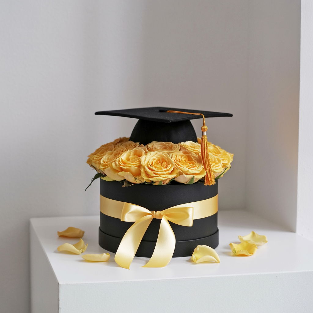 TRIONFO DI COLORI – Maxi Cappelliera di Rose (Blu, Rosse, Gialle e Miste con Tocco di Laurea)