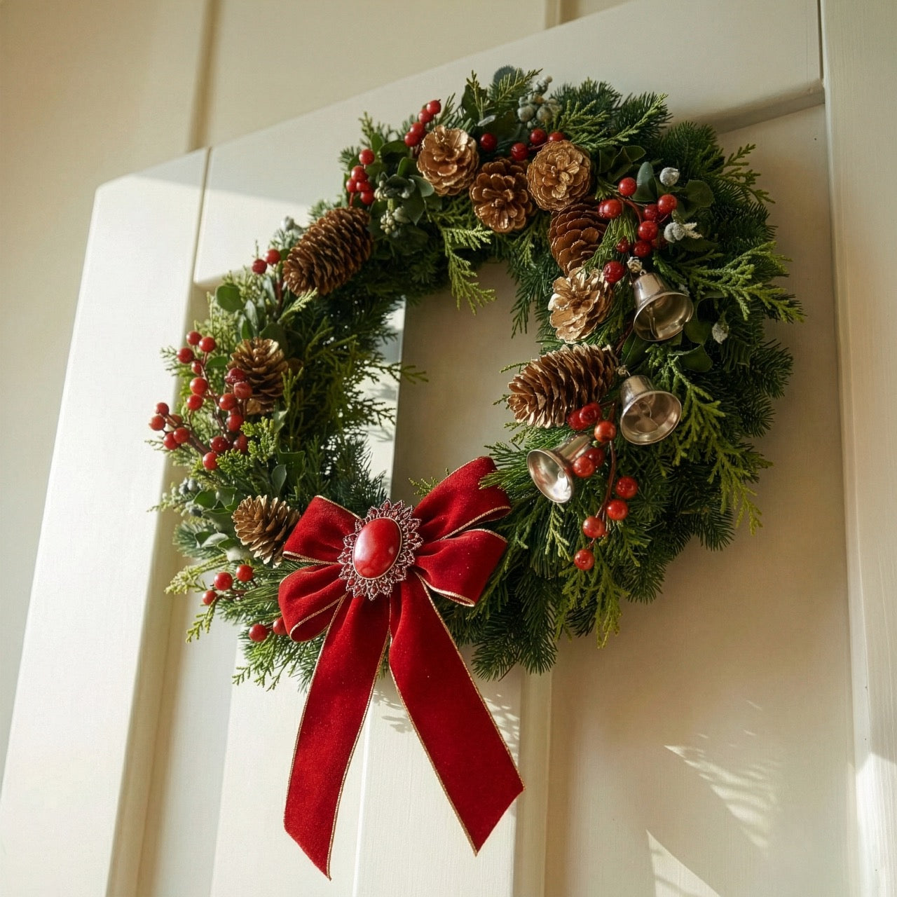 MAGIA NATALIZIA – Ghirlanda Festiva con Stelle di Natale e Bacche