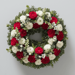 ETERNAL TRIBUTE - Funeral Wreath with White and Red Flowers
