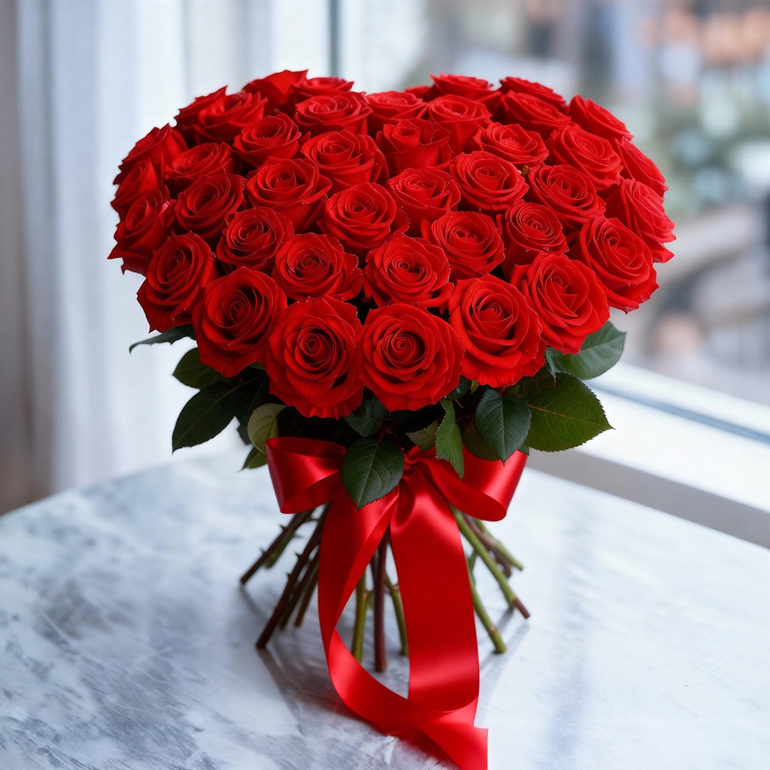 CUOR DI ROSA – Maxi Fascio di Rose a Forma di Cuore (Colore a Scelta)