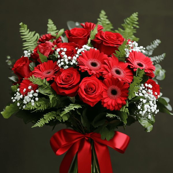 Bouquet piccolo di Rose Rosse, Gerbere e Gypsophila | Consegna Fiori a Domicilio per Compleanni, Compleanno, Festa del Papà, Festa della Donna, Festa della Mamma, Laurea, SAN VALENTINO